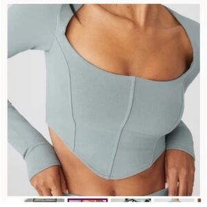 ALO Yoga Sage Green Long Sleeve Square Neck Crop Top